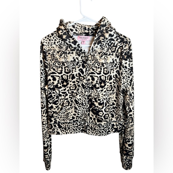 Juicy Couture Tops - Juicy Couture OG Ocelot Velour Cheetah Print Bling Hoodie Size Large